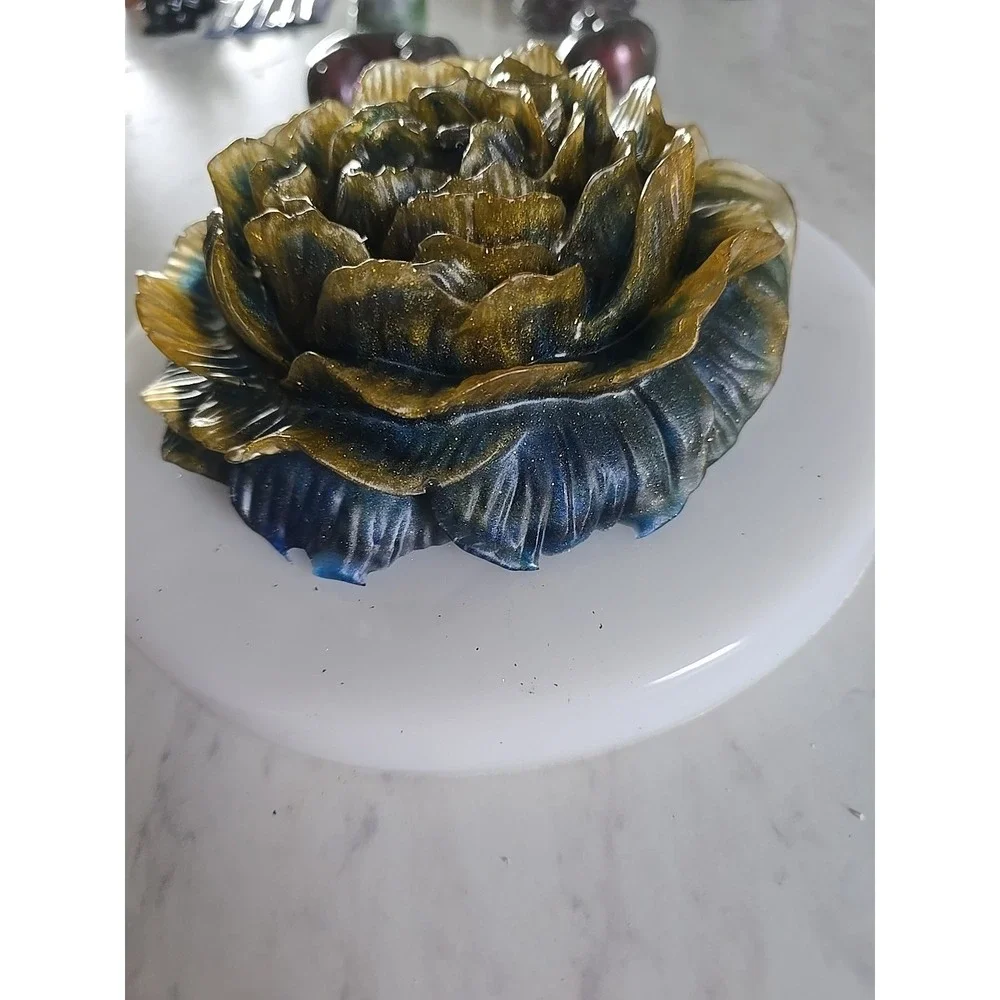 Handmade Resin Flower Gold Blue Gift Decoration   ‎  603